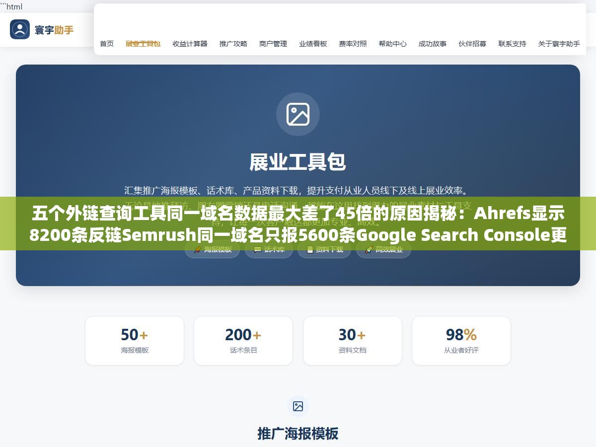 2 - 五个外链查询工具同一域名数据最大差了45倍的原因揭秘：Ahrefs显示8200条反链Semrush同一域名只报5600条Google Search Console更离谱只列了180条，不是哪家更全的问题而是每家爬虫爬到的互联网角落和链接定义完全不一样 - UC建站系统