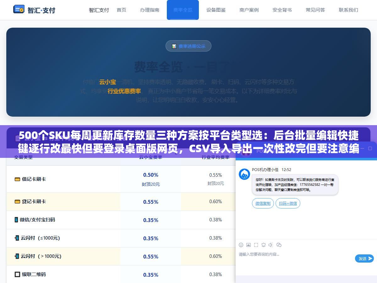3 - 500个SKU每周更新库存数量三种方案按平台类型选：后台批量编辑快捷键逐行改最快但要登录桌面版网页，CSV导入导出一次性改完但要注意编码和格式，API对接写一次代码以后自动跑 - UC建站系统