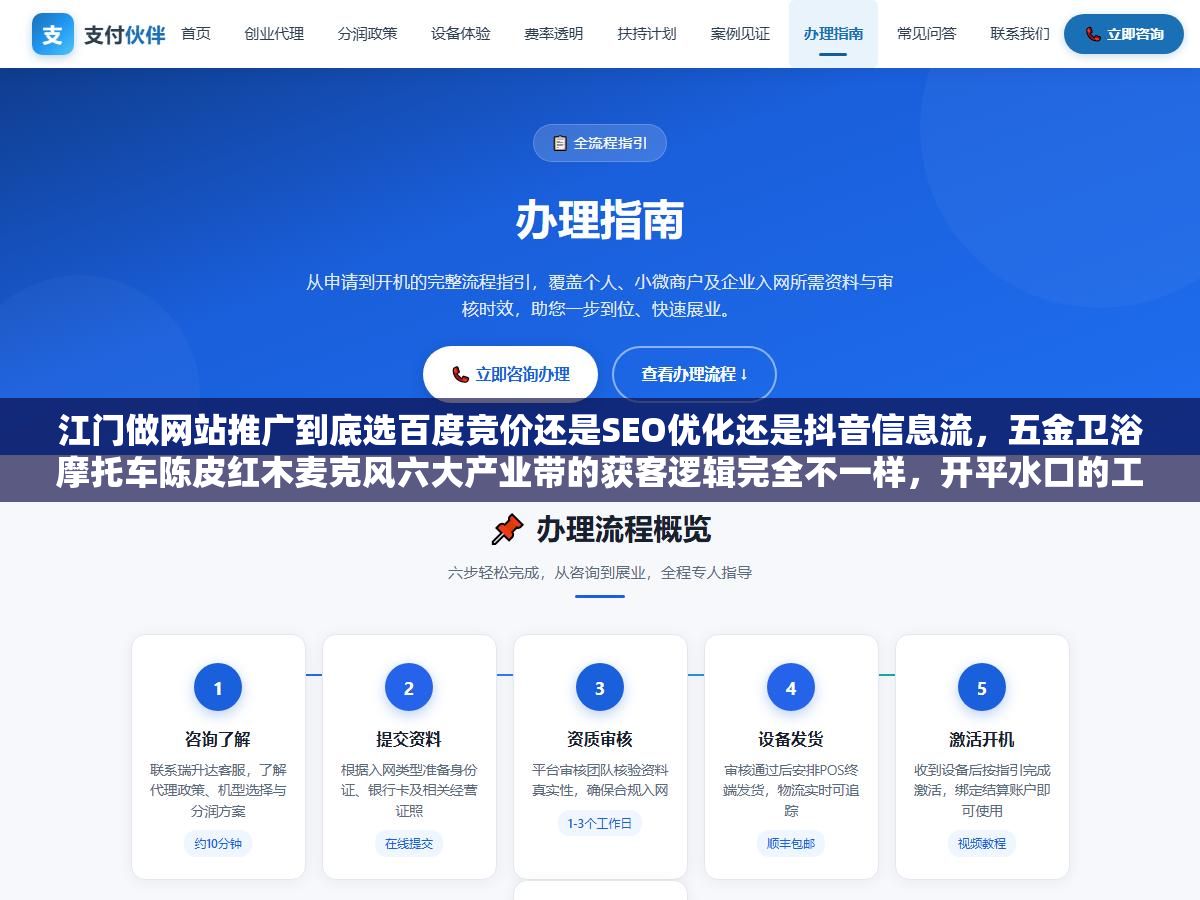 1 - 江门做网站推广到底选百度竞价还是SEO优化还是抖音信息流，五金卫浴摩托车陈皮红木麦克风六大产业带的获客逻辑完全不一样，开平水口的工厂和蓬江的摩托车厂和恩平的麦克风厂各自应该怎么花推广预算才能把询盘成本控制在行业平均线以下 - UC建站系统