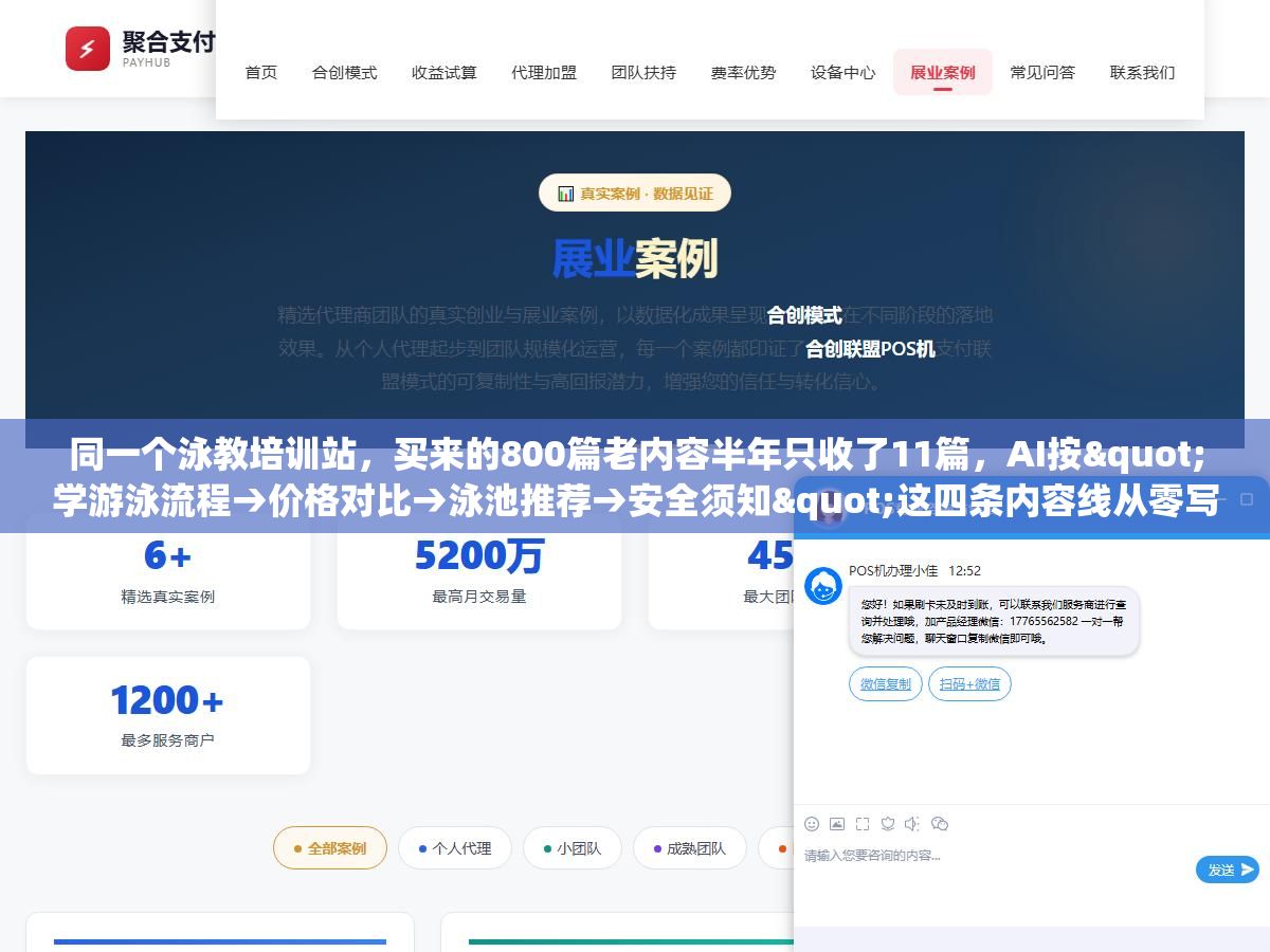 2 - 同一个泳教培训站，买来的800篇老内容半年只收了11篇，AI按"学游泳流程→价格对比→泳池推荐→安全须知"这四条内容线从零写，一个月收了47篇 - UC建站系统