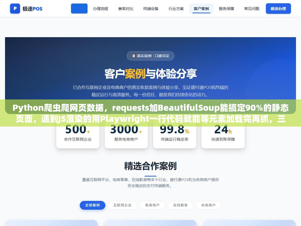 2 - Python爬虫爬网页数据，requests加BeautifulSoup能搞定90%的静态页面，遇到JS渲染的用Playwright一行代码就能等元素加载完再抓，三种主流方案从安装到应对反爬的完整代码都在这了 - UC建站系统