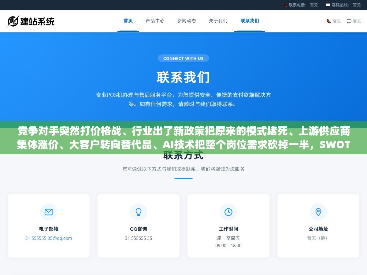 1 - 竞争对手突然打价格战、行业出了新政策把原来的模式堵死、上游供应商集体涨价、大客户转向替代品、AI技术把整个岗位需求砍掉一半，SWOT里T代表的威胁不是笼统的"外部风险"，而是这六类可以提前看到、提前评估、提前准备应对方案的具体事件 - UC建站系统