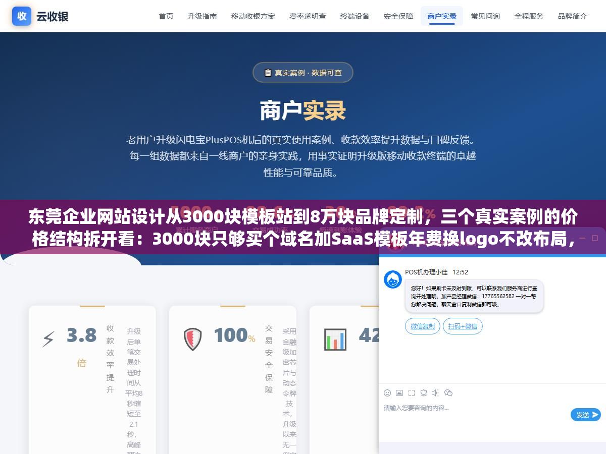 1 - 东莞企业网站设计从3000块模板站到8万块品牌定制，三个真实案例的价格结构拆开看：3000块只够买个域名加SaaS模板年费换logo不改布局，1万5可以拿到源码但设计是半模板改色，3万以上才有独立策划师出设计稿和定制后台功能模块 - UC建站系统