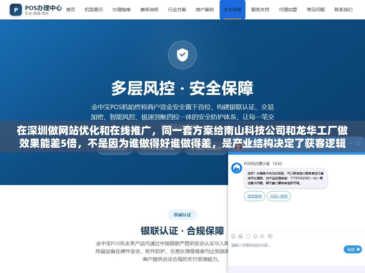 2 - 在深圳做网站优化和在线推广，同一套方案给南山科技公司和龙华工厂做效果能差5倍，不是因为谁做得好谁做得差，是产业结构决定了获客逻辑完全不同。把深圳企业分三类，每类该用哪几个渠道、先做什么后做什么、一个月花多少钱能见到效果，全拆开说清楚 - UC建站系统