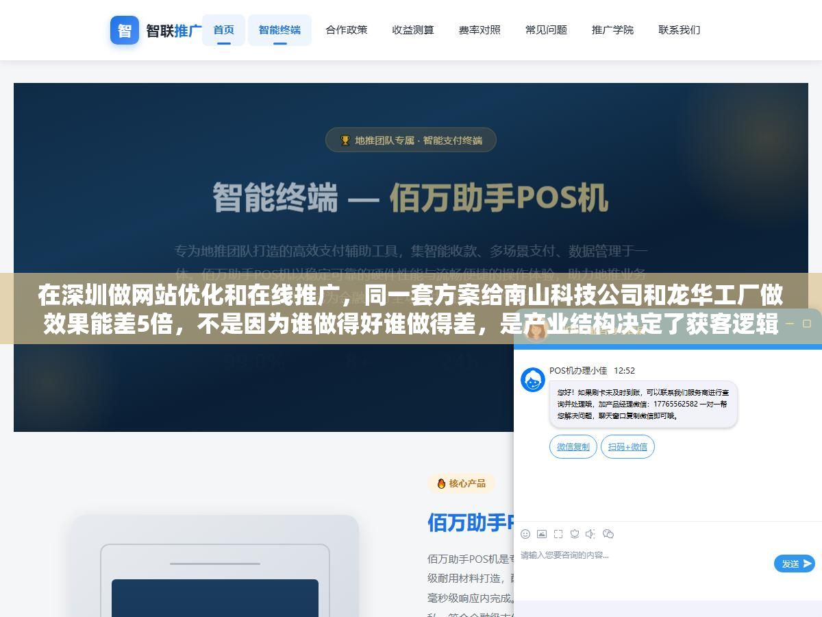 1 - 在深圳做网站优化和在线推广，同一套方案给南山科技公司和龙华工厂做效果能差5倍，不是因为谁做得好谁做得差，是产业结构决定了获客逻辑完全不同。把深圳企业分三类，每类该用哪几个渠道、先做什么后做什么、一个月花多少钱能见到效果，全拆开说清楚 - UC建站系统