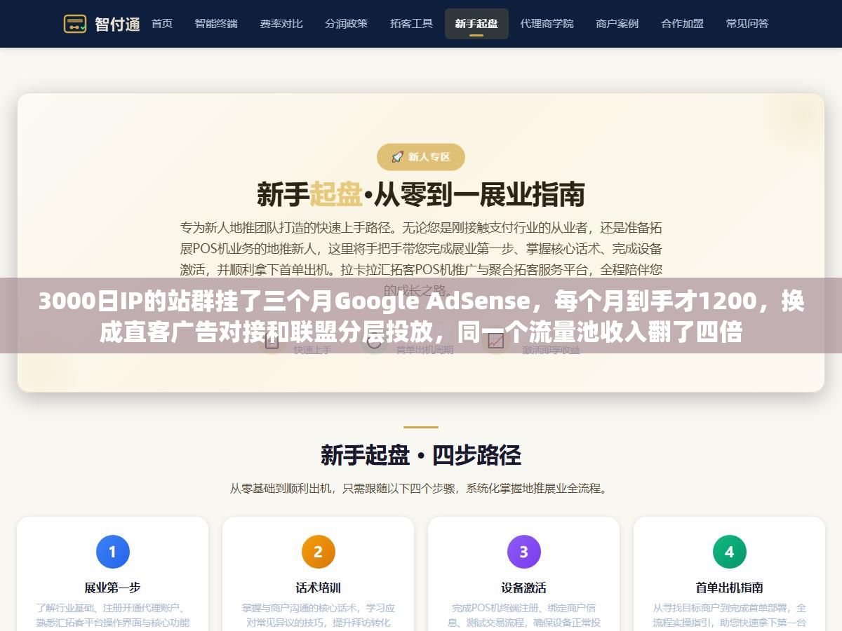 3 - 3000日IP的站群挂了三个月Google AdSense，每个月到手才1200，换成直客广告对接和联盟分层投放，同一个流量池收入翻了四倍 - UC建站系统