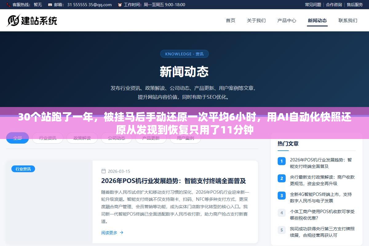 3 - 30个站跑了一年，被挂马后手动还原一次平均6小时，用AI自动化快照还原从发现到恢复只用了11分钟 - UC建站系统
