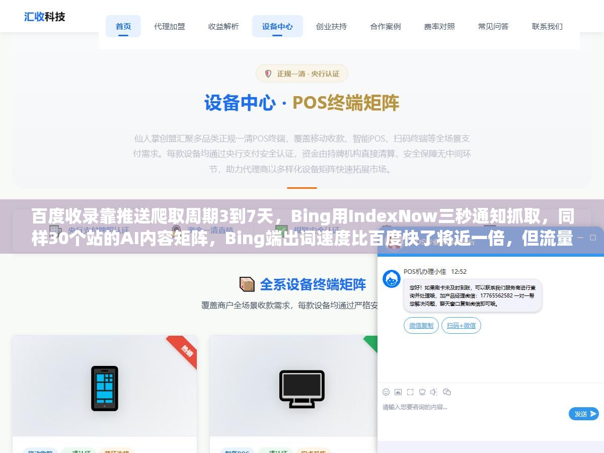 2 - 百度收录靠推送爬取周期3到7天，Bing用IndexNow三秒通知抓取，同样30个站的AI内容矩阵，Bing端出词速度比百度快了将近一倍，但流量只有百度的四分之一 - UC建站系统