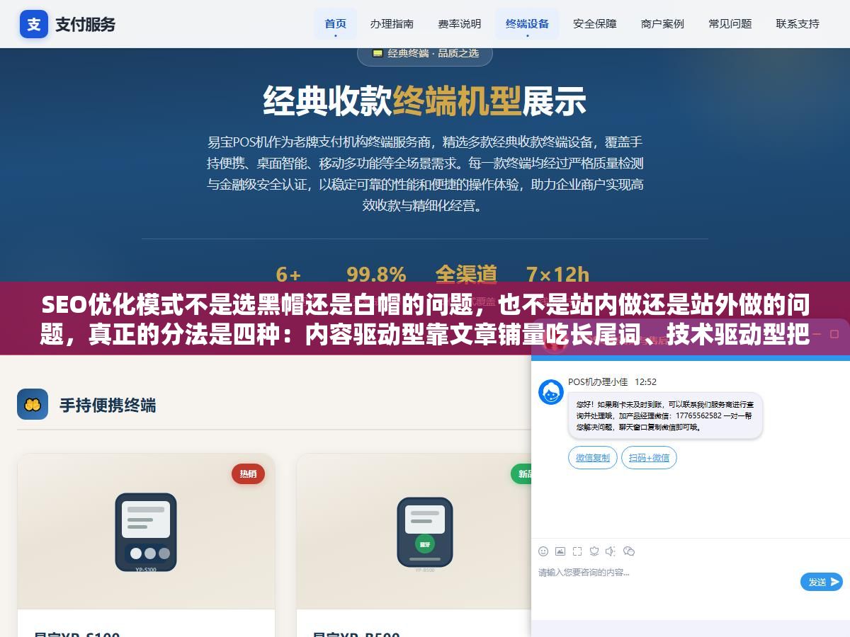 1 - SEO优化模式不是选黑帽还是白帽的问题，也不是站内做还是站外做的问题，真正的分法是四种：内容驱动型靠文章铺量吃长尾词、技术驱动型把页面速度和结构化数据做到极致、外链驱动型用高质量外链拉权重、全栈型三件事一起做但每一件都不敷衍，选错模式比选错关键词更耽误时间 - UC建站系统