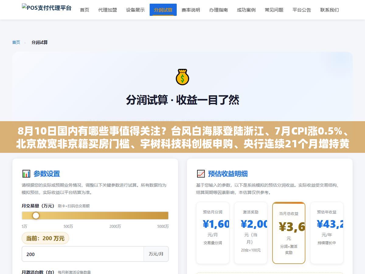 3 - 8月10日国内有哪些事值得关注？台风白海豚登陆浙江、7月CPI涨0.5%、北京放宽非京籍买房门槛、宇树科技科创板申购、央行连续21个月增持黄金、国际金价站上1300元一克，这10条3分钟看完 - UC建站系统