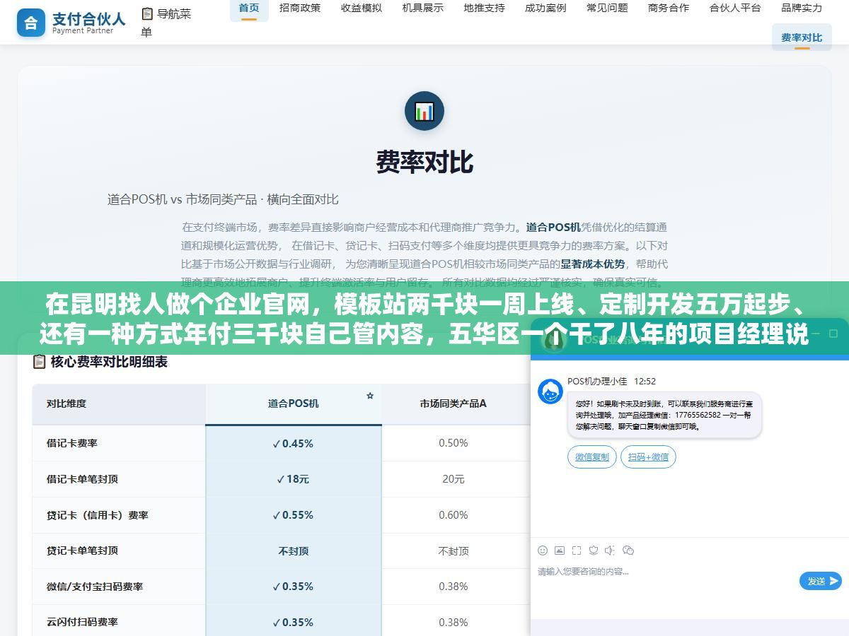 在昆明找人做个企业官网，模板站两千块一周上线、定制开发五万起步、还有一种方式年付三千块自己管内容，五华区一个干了八年的项目经理说了三种方案各自适合什么人