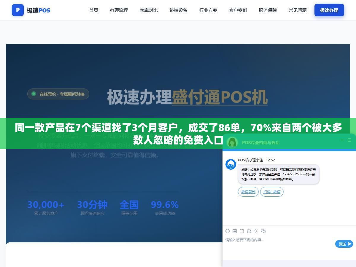 同一款产品在7个渠道找了3个月客户，成交了86单，70%来自两个被大多数人忽略的免费入口