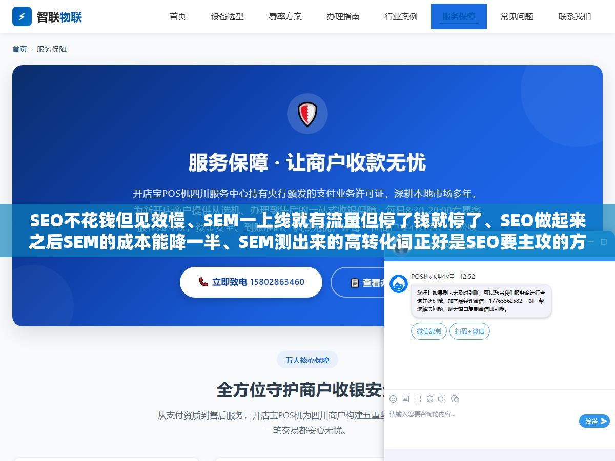 2 - SEO不花钱但见效慢、SEM一上线就有流量但停了钱就停了、SEO做起来之后SEM的成本能降一半、SEM测出来的高转化词正好是SEO要主攻的方向，把自然排名和付费推广的四种关系掰开揉碎说清楚 - UC建站系统
