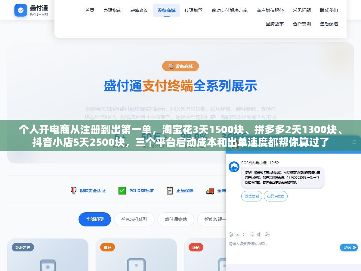 2 - 个人开电商从注册到出第一单，淘宝花3天1500块、拼多多2天1300块、抖音小店5天2500块，三个平台启动成本和出单速度都帮你算过了 - UC建站系统