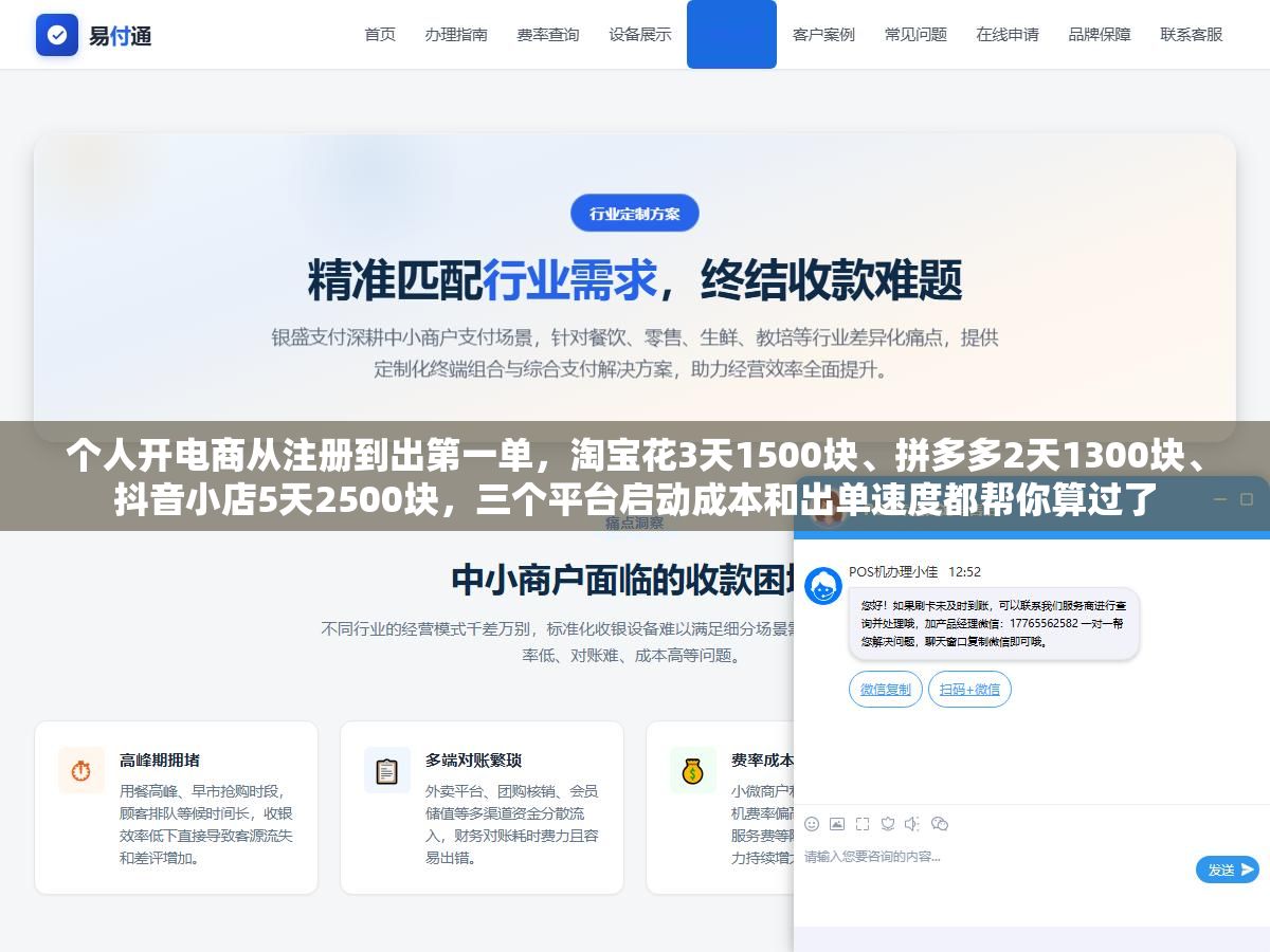 1 - 个人开电商从注册到出第一单，淘宝花3天1500块、拼多多2天1300块、抖音小店5天2500块，三个平台启动成本和出单速度都帮你算过了 - UC建站系统