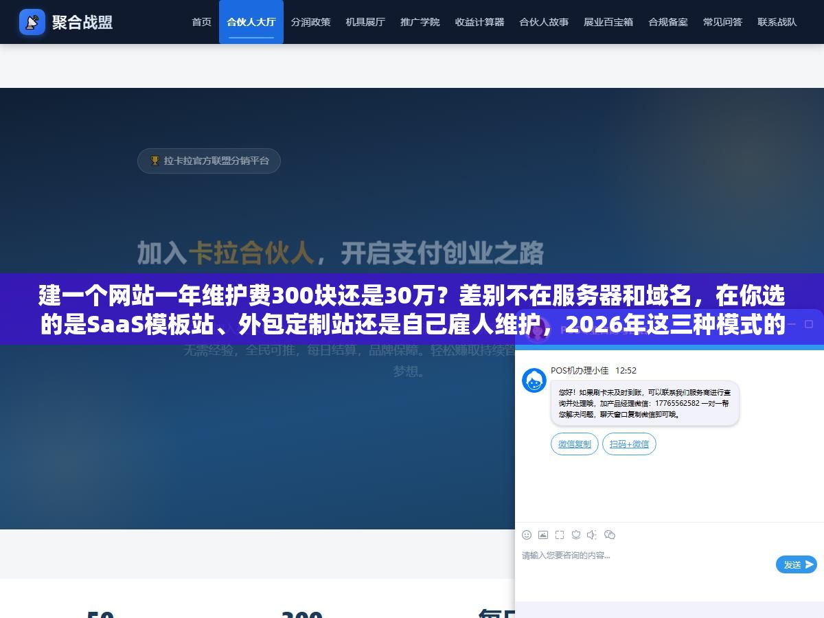 建一个网站一年维护费300块还是30万？差别不在服务器和域名，在你选的是SaaS模板站、外包定制站还是自己雇人维护，2026年这三种模式的真实成本差了100倍