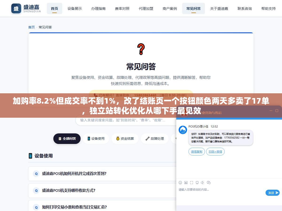 加购率8.2%但成交率不到1%，改了结账页一个按钮颜色两天多卖了17单，独立站转化优化从哪下手最见效