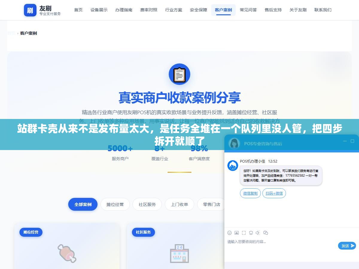 站群卡壳从来不是发布量太大，是任务全堆在一个队列里没人管，把四步拆开就顺了