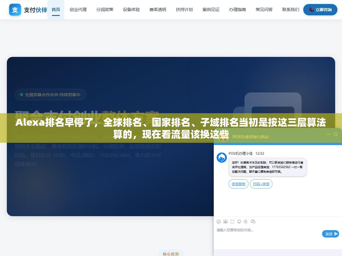 Alexa排名早停了，全球排名、国家排名、子域排名当初是按这三层算法算的，现在看流量该换这些