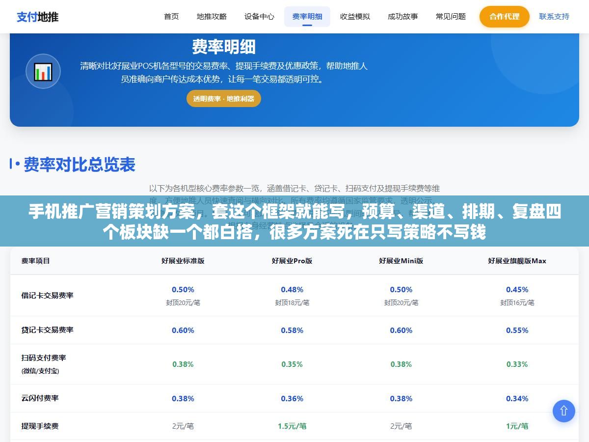2 - 手机推广营销策划方案，套这个框架就能写，预算、渠道、排期、复盘四个板块缺一个都白搭，很多方案死在只写策略不写钱 - UC建站系统