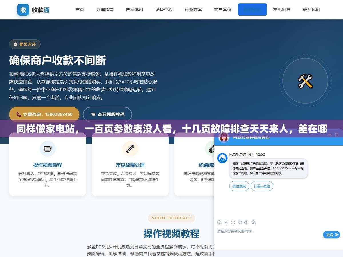 同样做家电站，一百页参数表没人看，十几页故障排查天天来人，差在哪