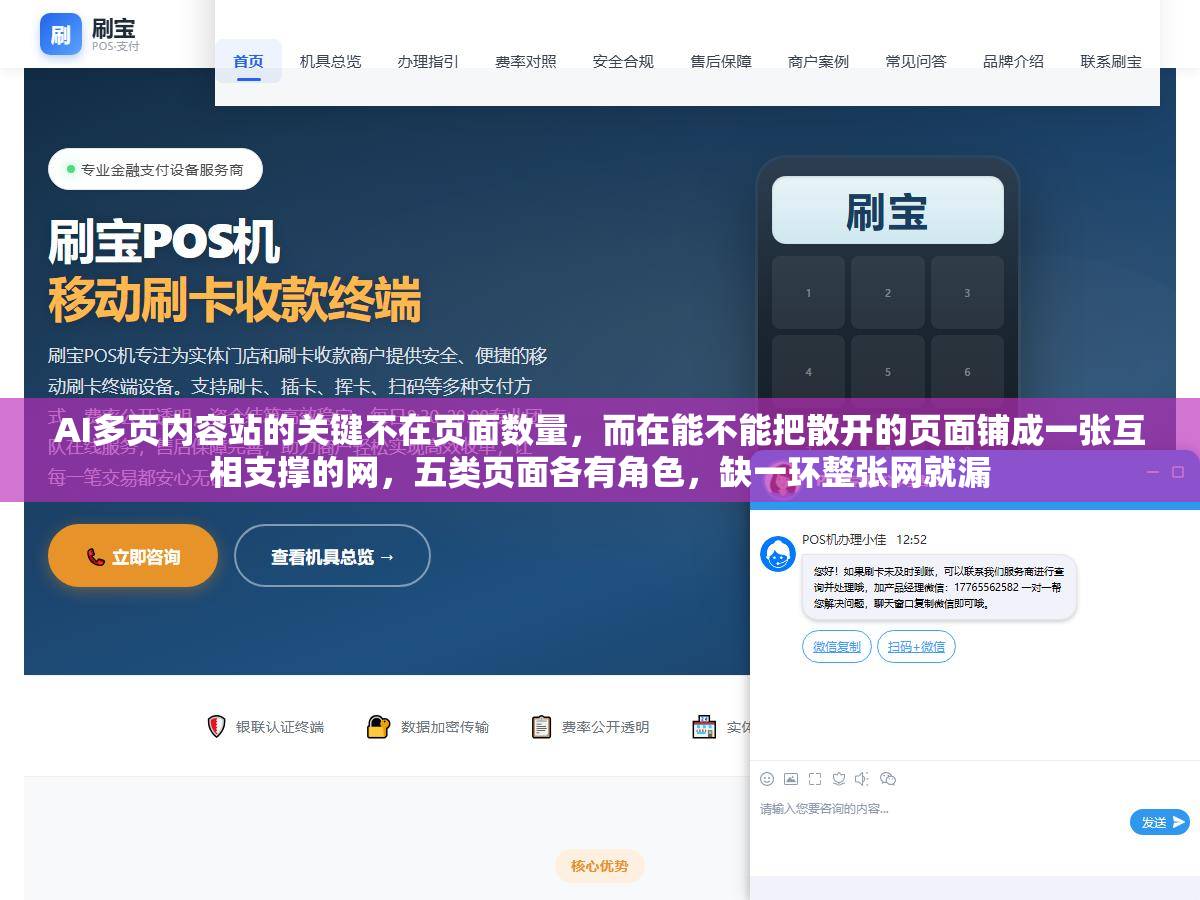 AI多页内容站的关键不在页面数量，而在能不能把散开的页面铺成一张互相支撑的网，五类页面各有角色，缺一环整张网就漏