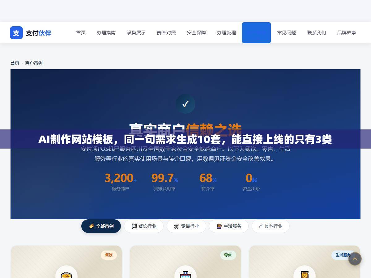 AI制作网站模板，同一句需求生成10套，能直接上线的只有3类