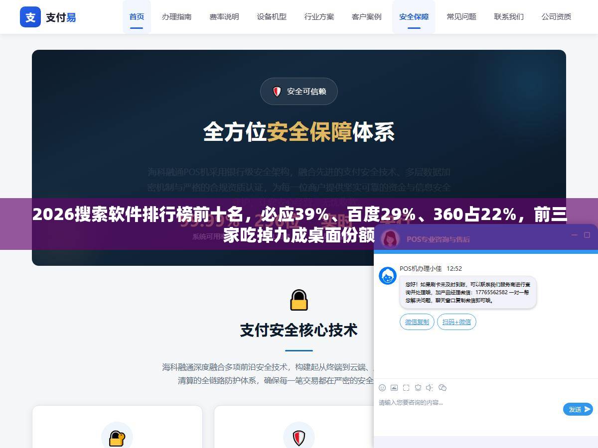 2026搜索软件排行榜前十名，必应39%、百度29%、360占22%，前三家吃掉九成桌面份额