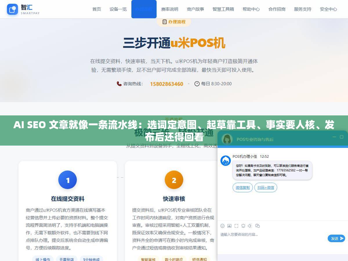 AI SEO 文章就像一条流水线：选词定意图、起草靠工具、事实要人核、发布后还得回看