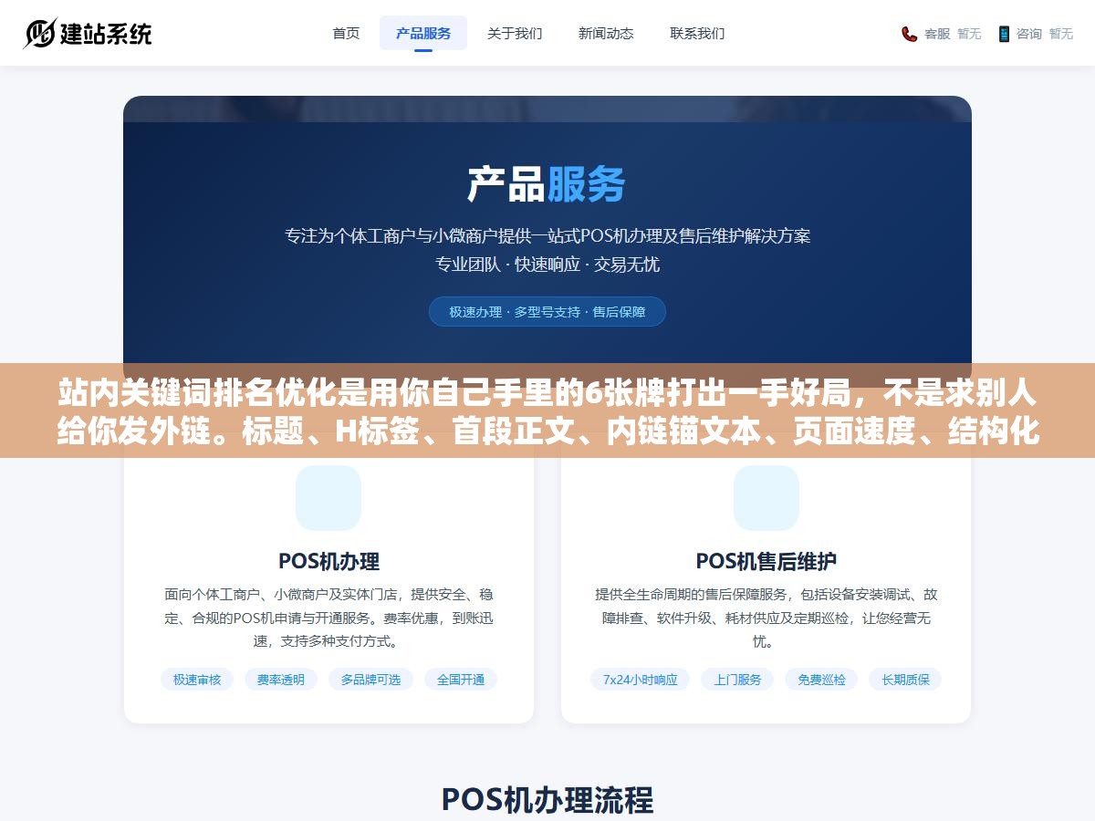 站内关键词排名优化是用你自己手里的6张牌打出一手好局,不是求别人给你发外链。标题、H标签、首段正文、内链锚文本、页面速度、结构化数据——这6个完全在你手里的因素做到位了,排名上升速度比求人换外链快3倍 1 - 站内关键词排名优化是用你自己手里的6张牌打出一手好局,不是求别人给你发外链。标题、H标签、首段正文、内链锚文本、页面速度、结构化数据——这6个完全在你手里的因素做到位了,排名上升速度比求人换外链快3倍 - UC建站系统