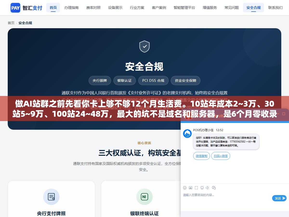 1 - 做AI站群之前先看你卡上够不够12个月生活费。10站年成本2~3万、30站5~9万、100站24~48万，最大的坑不是域名和服务器，是6个月零收录爬坡期你扛不住 - UC建站系统