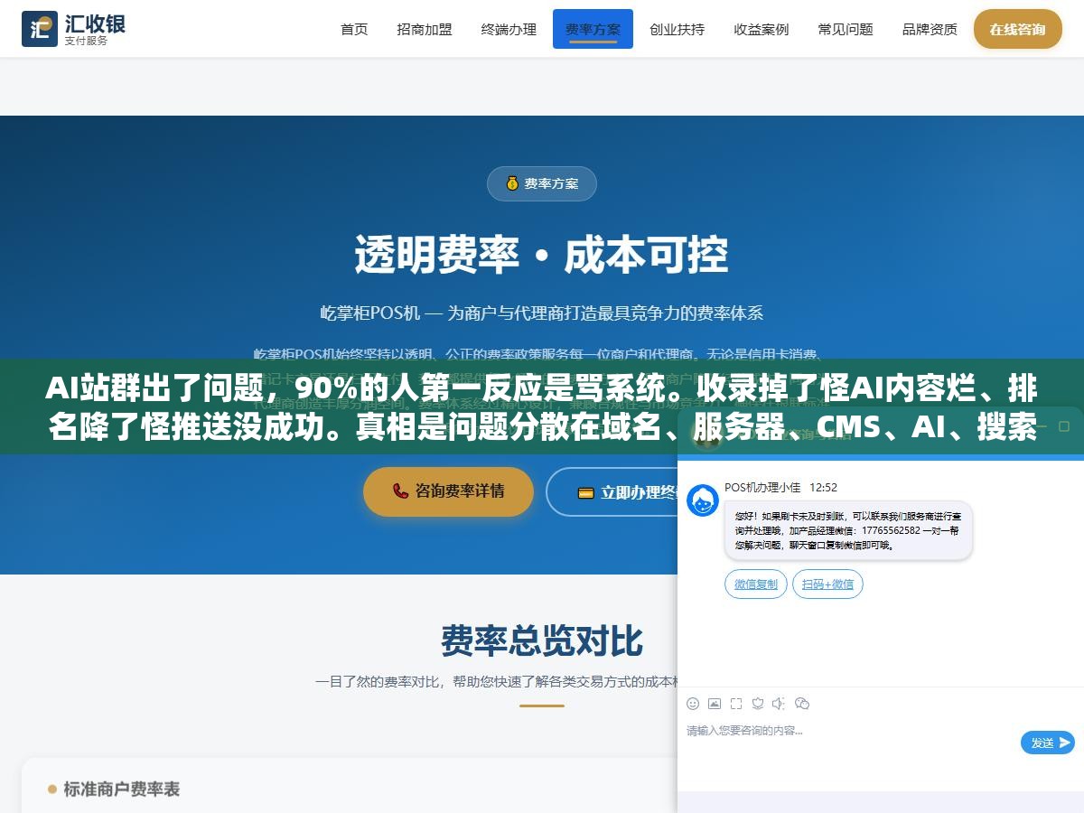 2 - AI站群出了问题，90%的人第一反应是骂系统。收录掉了怪AI内容烂、排名降了怪推送没成功。真相是问题分散在域名、服务器、CMS、AI、搜索引擎、变现这6层里，甩错一层排查白费两周 - UC建站系统