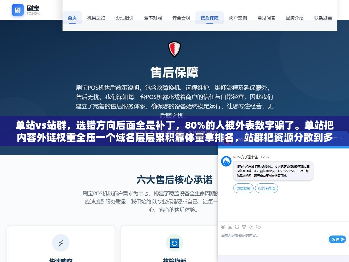 单站vs站群,选错方向后面全是补丁,80%的人被外表数字骗了。单站把内容外链权重全压一个域名层层累积靠体量拿排名,站群把资源分散到多域名各自抢位扩大总流量面。不是数量差别,是完完全全两种运营逻辑 1 - 单站vs站群,选错方向后面全是补丁,80%的人被外表数字骗了。单站把内容外链权重全压一个域名层层累积靠体量拿排名,站群把资源分散到多域名各自抢位扩大总流量面。不是数量差别,是完完全全两种运营逻辑 - UC建站系统