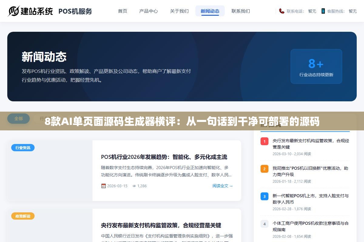 1 - 8款AI单页面源码生成器横评：从一句话到干净可部署的源码 - UC建站系统