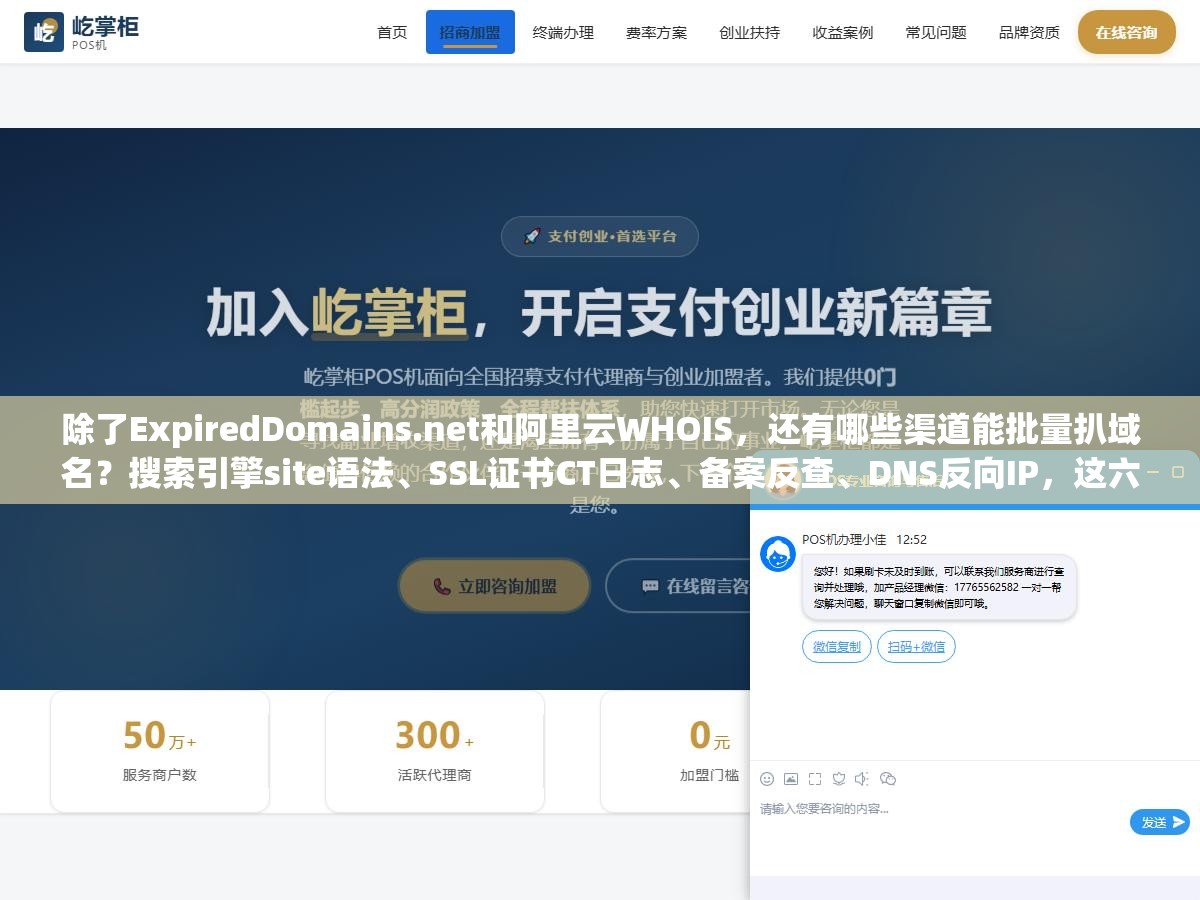 1 - 除了ExpiredDomains.net和阿里云WHOIS，还有哪些渠道能批量扒域名？搜索引擎site语法、SSL证书CT日志、备案反查、DNS反向IP，这六个数据源比你想的靠谱 - UC建站系统