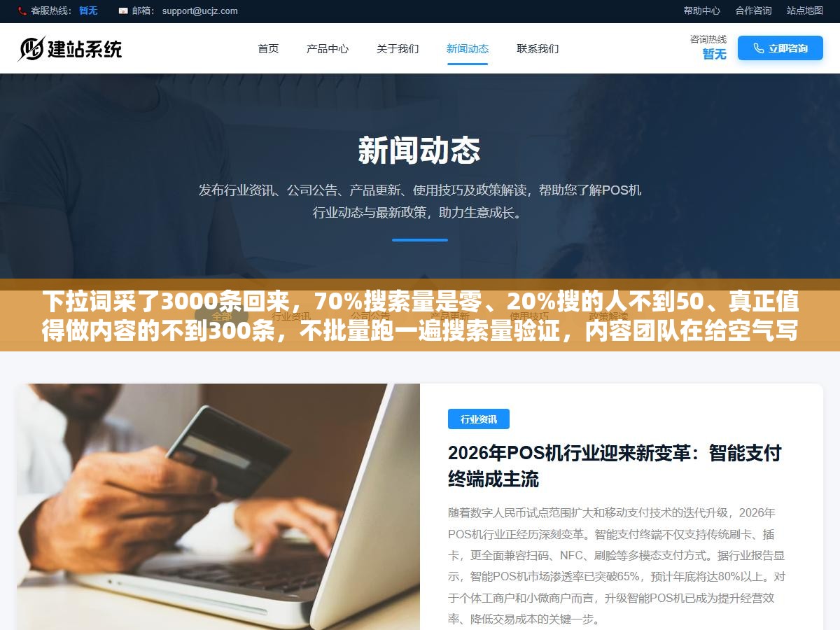 下拉词采了3000条回来,70%搜索量是零、20%搜的人不到50、真正值得做内容的不到300条,不批量跑一遍搜索量验证,内容团队在给空气写文章 2 - 下拉词采了3000条回来,70%搜索量是零、20%搜的人不到50、真正值得做内容的不到300条,不批量跑一遍搜索量验证,内容团队在给空气写文章 - UC建站系统