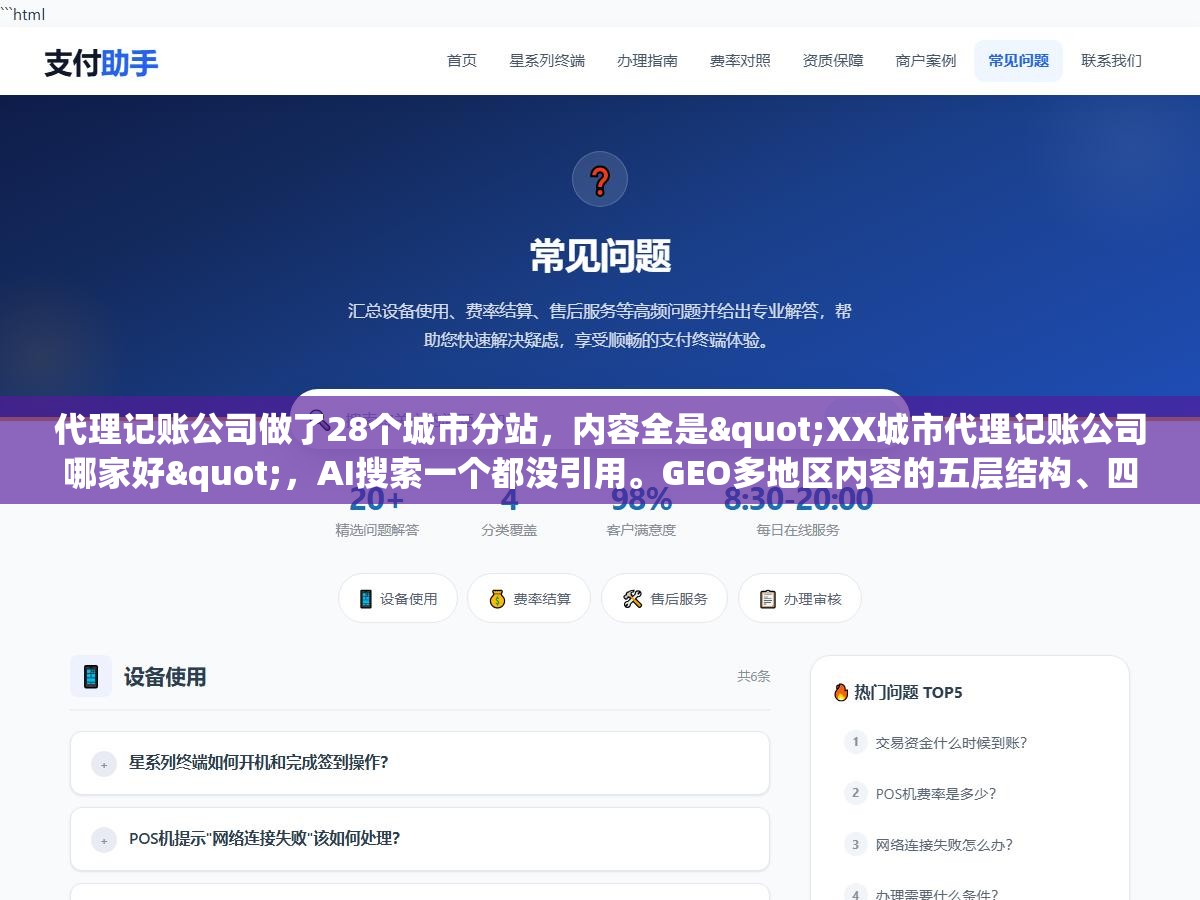 代理记账公司做了28个城市分站,内容全是"XX城市代理记账公司哪家好",AI搜索一个都没引用。GEO多地区内容的五层结构、四类数据、三条管道怎么搭才不会被当成模板站 3 - 代理记账公司做了28个城市分站,内容全是"XX城市代理记账公司哪家好",AI搜索一个都没引用。GEO多地区内容的五层结构、四类数据、三条管道怎么搭才不会被当成模板站 - UC建站系统