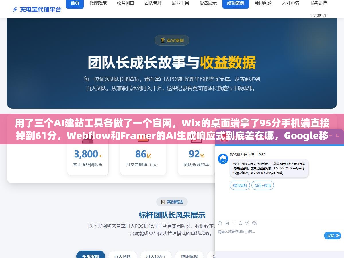 3 - 用了三个AI建站工具各做了一个官网，Wix的桌面端拿了95分手机端直接掉到61分，Webflow和Framer的AI生成响应式到底差在哪，Google移动优先索引下选错工具三个月白干 - UC建站系统