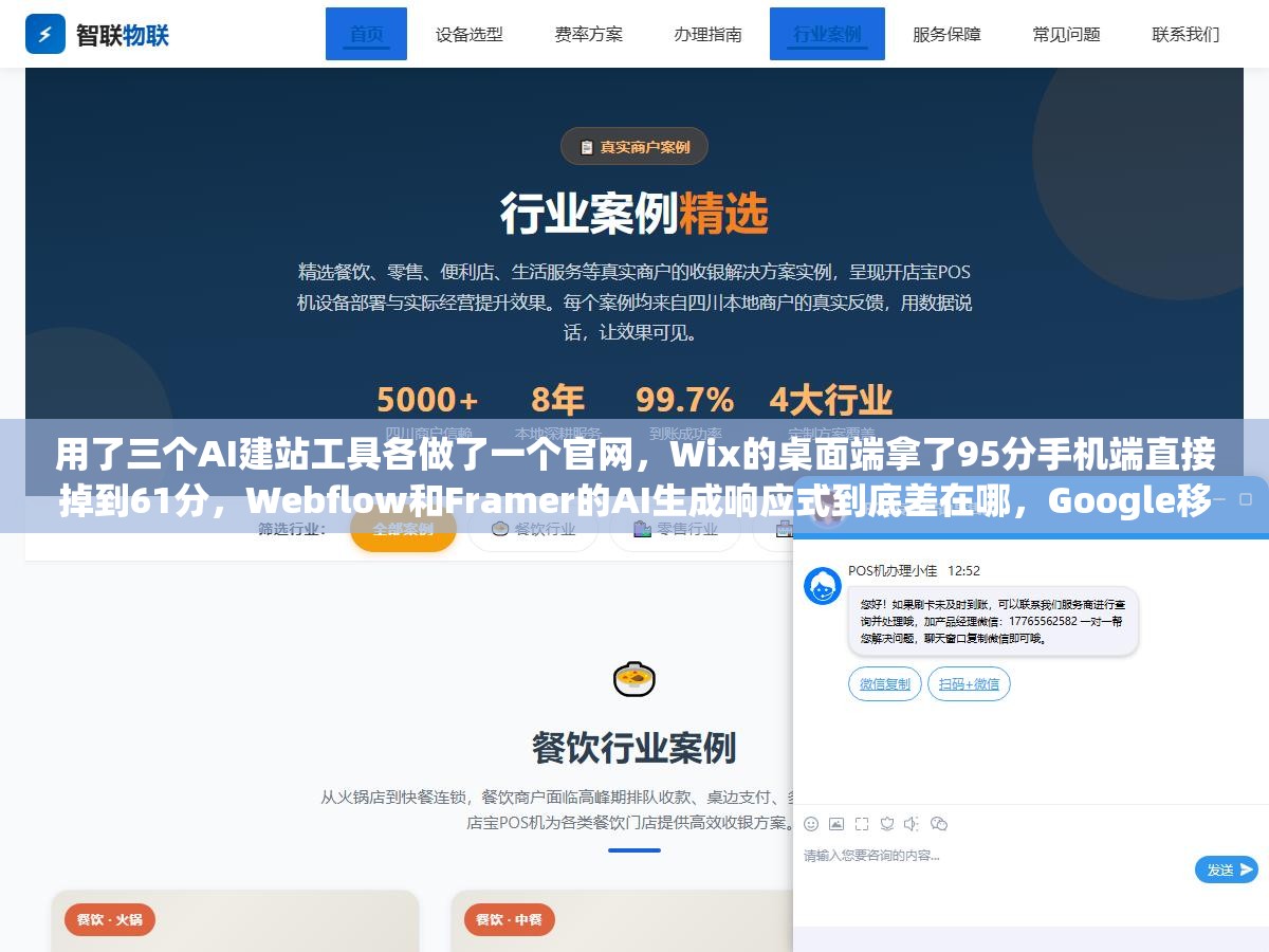 2 - 用了三个AI建站工具各做了一个官网，Wix的桌面端拿了95分手机端直接掉到61分，Webflow和Framer的AI生成响应式到底差在哪，Google移动优先索引下选错工具三个月白干 - UC建站系统
