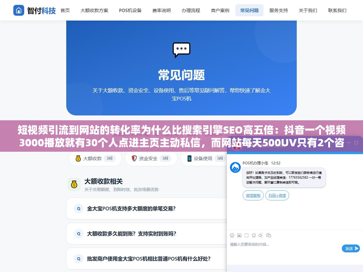短视频引流到网站的转化率为什么比搜索引擎SEO高五倍:抖音一个视频3000播放就有30个人点进主页主动私信,而网站每天500UV只有2个咨询,这不是SEO没用而是短视频的信任建立路径比搜索引擎短了三步 2 - 短视频引流到网站的转化率为什么比搜索引擎SEO高五倍:抖音一个视频3000播放就有30个人点进主页主动私信,而网站每天500UV只有2个咨询,这不是SEO没用而是短视频的信任建立路径比搜索引擎短了三步 - UC建站系统