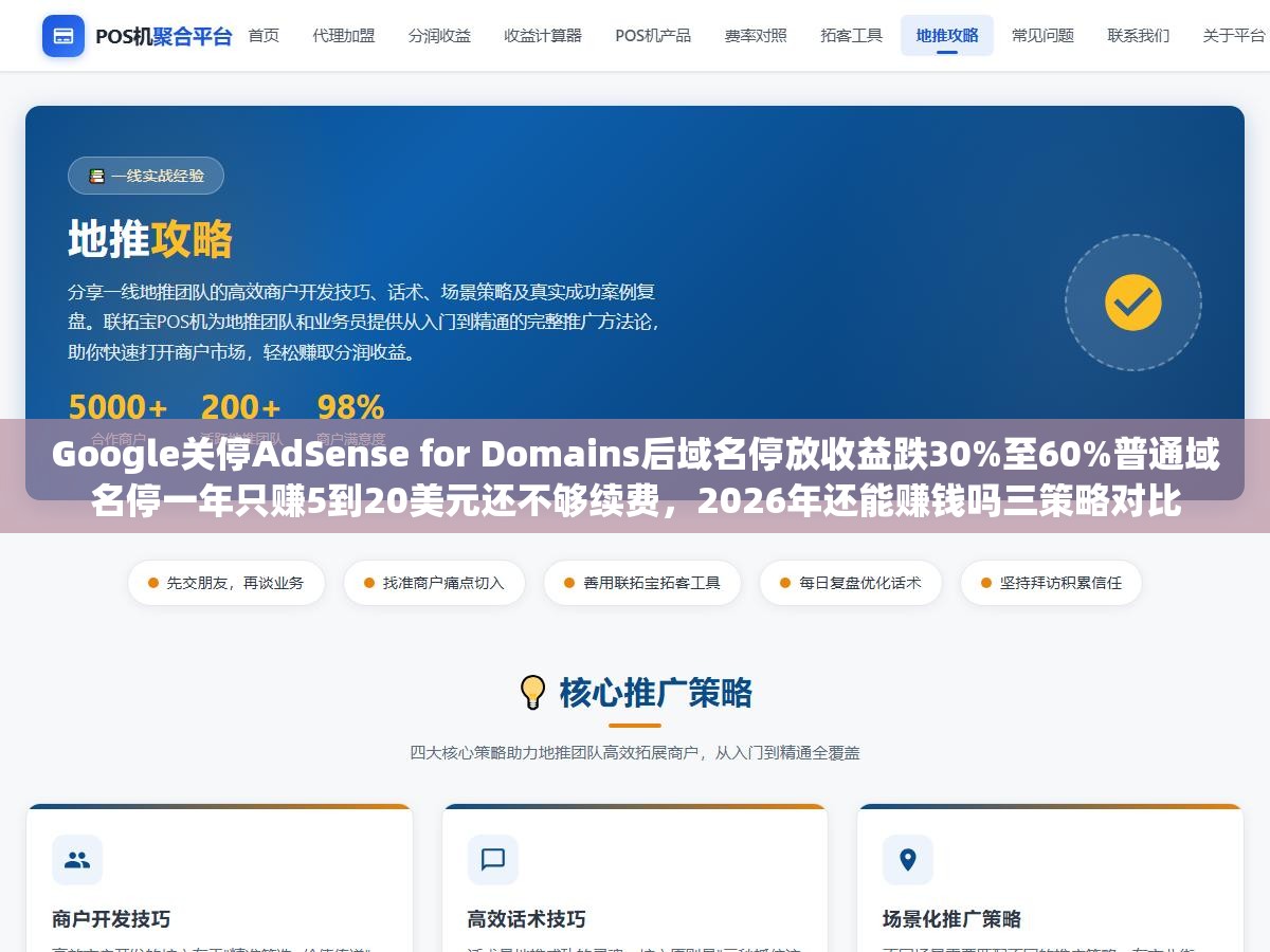 Google关停AdSense for Domains后域名停放收益跌30%至60%普通域名停一年只赚5到20美元还不够续费,2026年还能赚钱吗三策略对比 3 - Google关停AdSense for Domains后域名停放收益跌30%至60%普通域名停一年只赚5到20美元还不够续费,2026年还能赚钱吗三策略对比 - UC建站系统