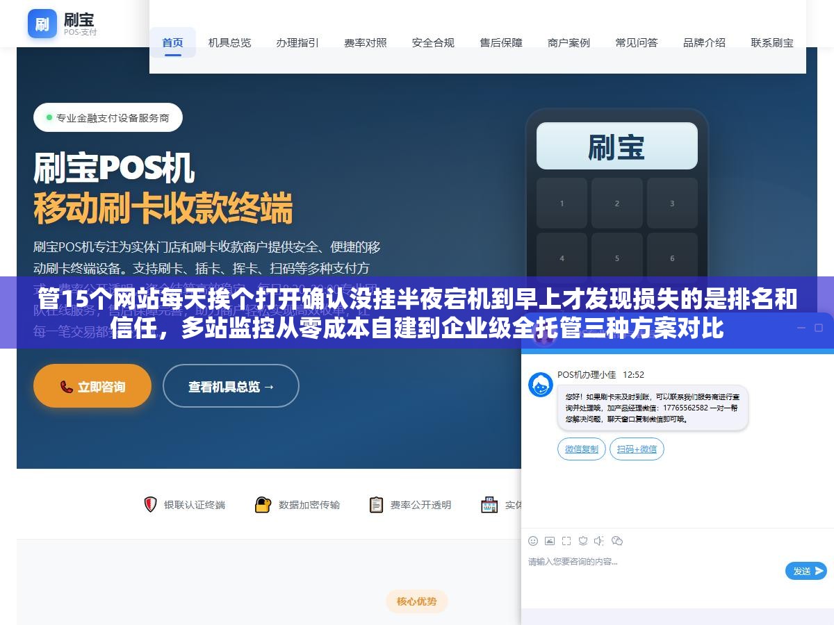 管15个网站每天挨个打开确认没挂半夜宕机到早上才发现损失的是排名和信任，多站监控从零成本自建到企业级全托管三种方案对比