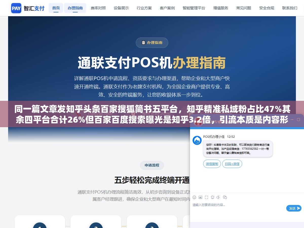 同一篇文章发知乎头条百家搜狐简书五平台，知乎精准私域粉占比47%其余四平台合计26%但百家百度搜索曝光是知乎3.2倍，引流本质是内容形态和决策路径匹配