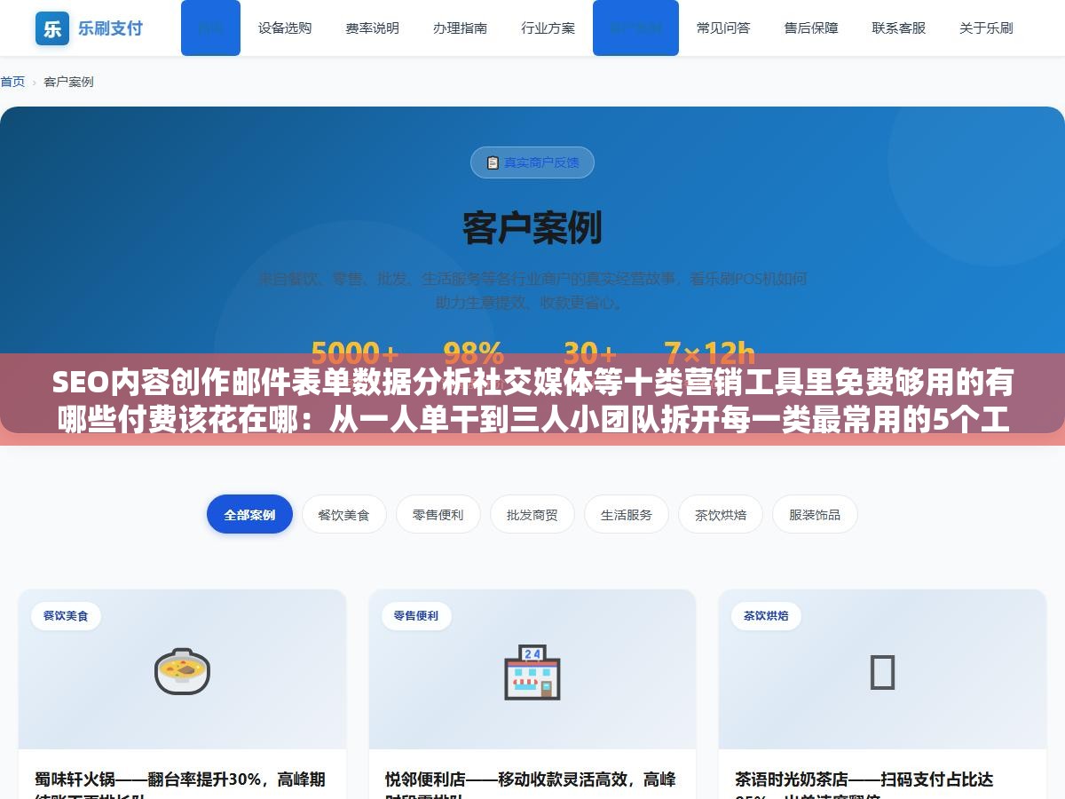 SEO内容创作邮件表单数据分析社交媒体等十类营销工具里免费够用的有哪些付费该花在哪：从一人单干到三人小团队拆开每一类最常用的5个工具按免费能做的极限和付费多值一半的场景逐一分析