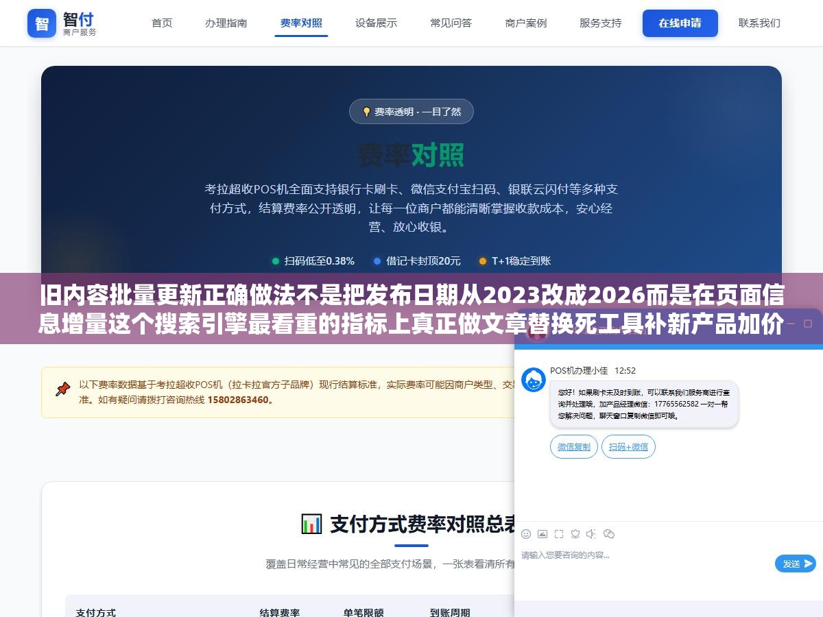 旧内容批量更新正确做法不是把发布日期从2023改成2026而是在页面信息增量这个搜索引擎最看重的指标上真正做文章替换死工具补新产品加价格对比表