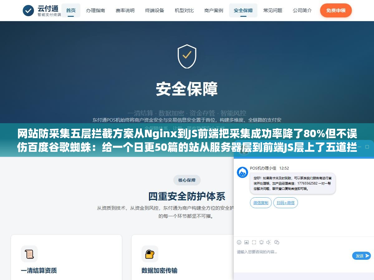 2 - 网站防采集五层拦截方案从Nginx到JS前端把采集成功率降了80%但不误伤百度谷歌蜘蛛：给一个日更50篇的站从服务器层到前端JS层上了五道拦截防线结果对方的爬虫被抓得只剩两成仍然能抓到的内容已经明显花时间花成本得不偿失 - UC建站系统