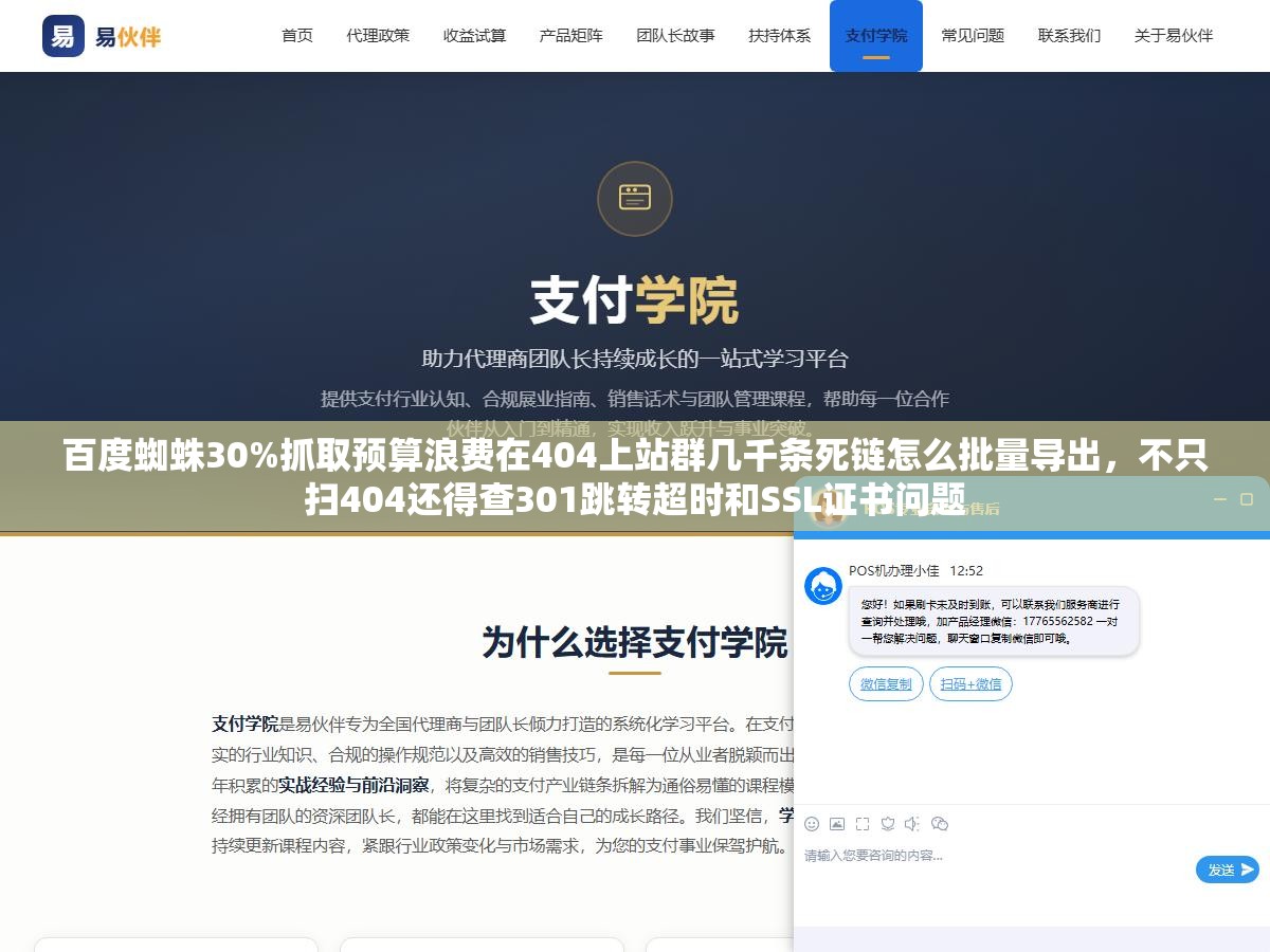 百度蜘蛛30%抓取预算浪费在404上站群几千条死链怎么批量导出，不只扫404还得查301跳转超时和SSL证书问题