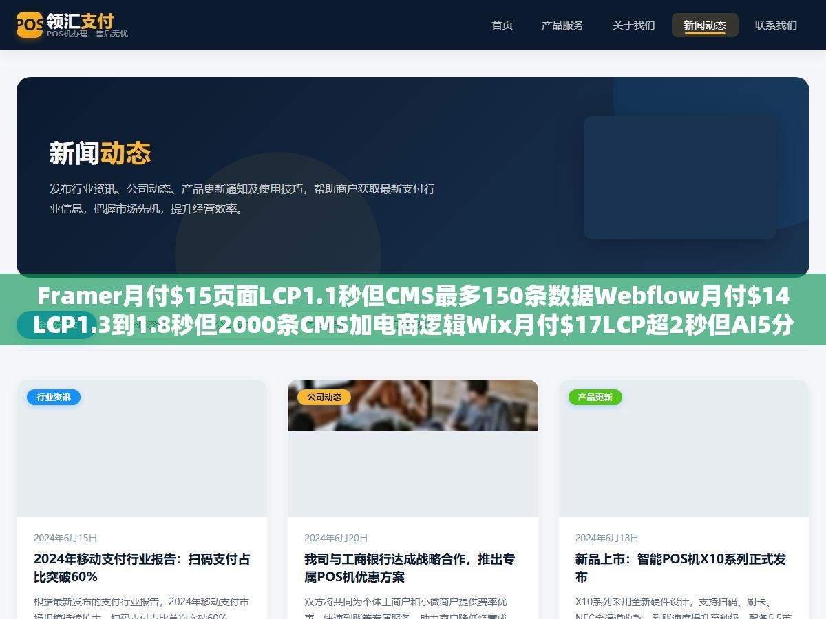 Framer月付$15页面LCP1.1秒但CMS最多150条数据Webflow月付$14LCP1.3到1.8秒但2000条CMS加电商逻辑Wix月付$17LCP超2秒但AI5分钟生成：响应式建站速度优先和功能优先和上手门槛优先没有谁能同时占两头