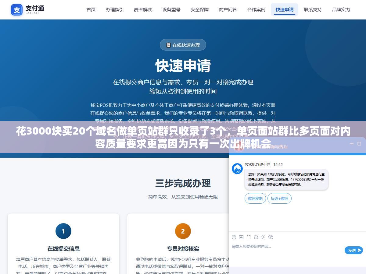 花3000块买20个域名做单页站群只收录了3个，单页面站群比多页面对内容质量要求更高因为只有一次出牌机会