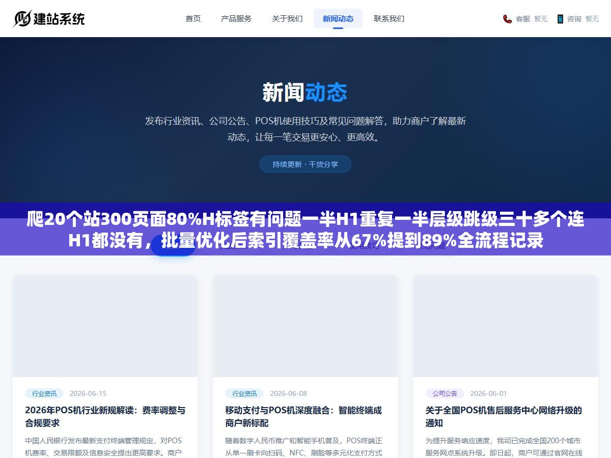 爬20个站300页面80%H标签有问题一半H1重复一半层级跳级三十多个连H1都没有,批量优化后索引覆盖率从67%提到89%全流程记录 2 - 爬20个站300页面80%H标签有问题一半H1重复一半层级跳级三十多个连H1都没有,批量优化后索引覆盖率从67%提到89%全流程记录 - UC建站系统